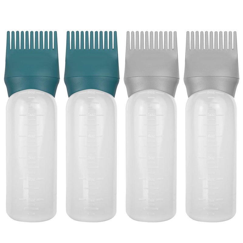 FZWONVUC 4 Pack Root Comb Applicator Bottle, Hair Oil Comb Applicator for Hair Dye, Shampoos, Salons (Grey+Green) - Image 1